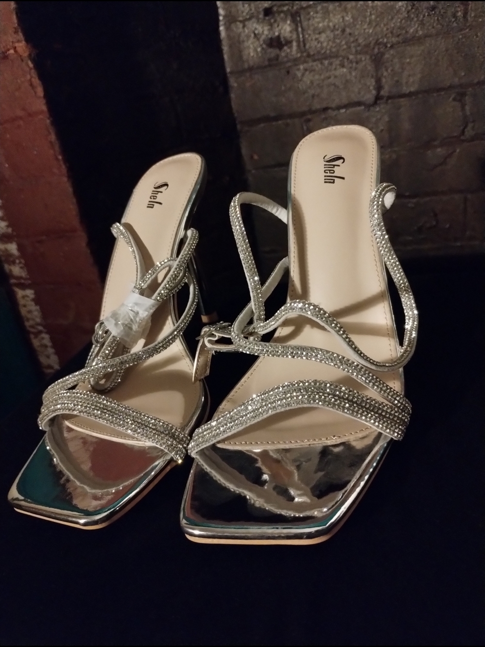 SHEIN Dressy Silver Rhinestone Strappy Heels Size 9